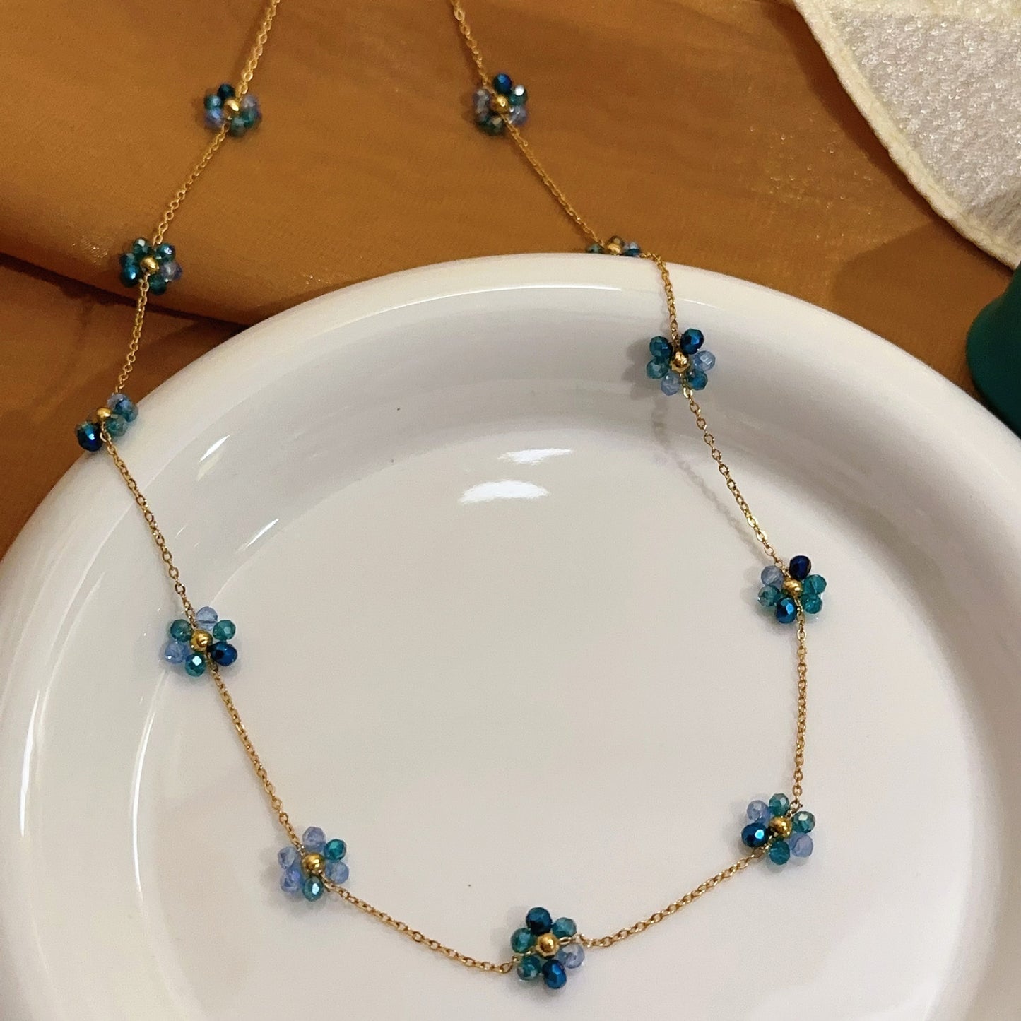 Bohemian Beaded Handmade Small Flower Micro Glass Bead Titanium Jewelry Set