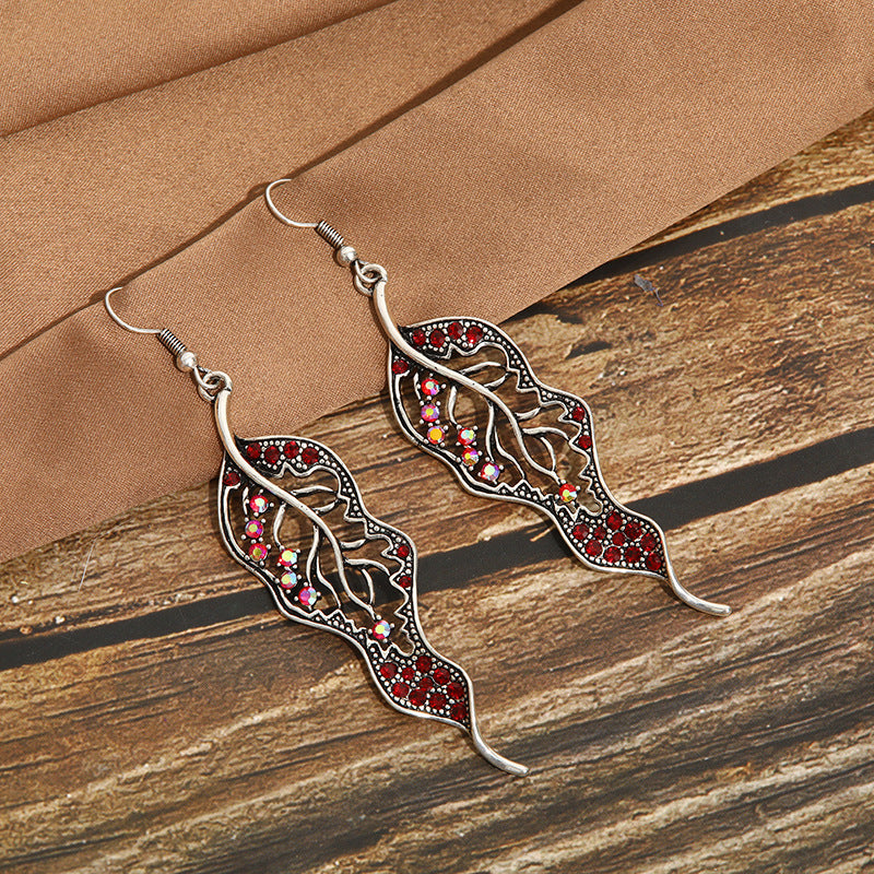 Women's Long Leaves Simple For Inlaid Color Earrings