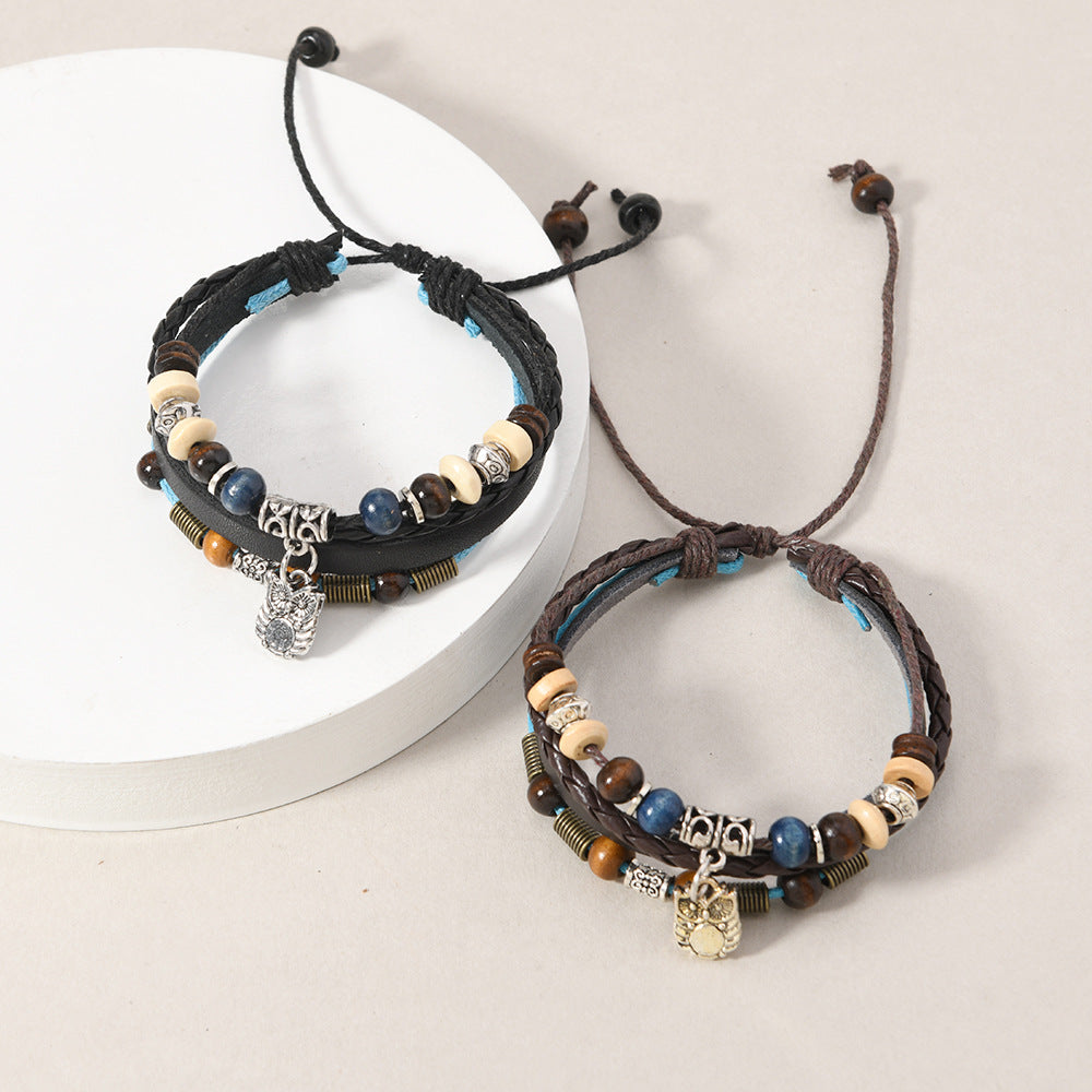 Vintage Beaded Cattle Leather Adjustable Personality Pendants