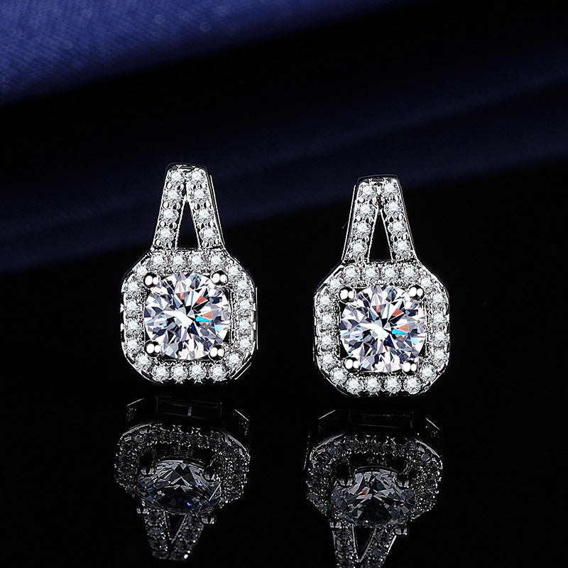 Moissanite Ear Female With Hearts Sterling Earrings