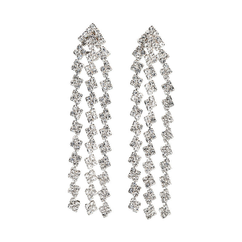 Women's Korean Fashion Refined Rhinestone Long Tassel Rings