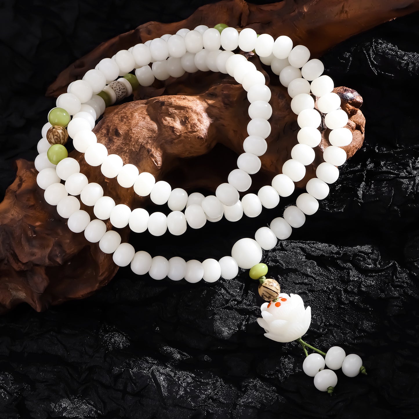 Bodhi White Jade Lotus Buddha Beads Rosary Seed Scenic Spot Bracelet