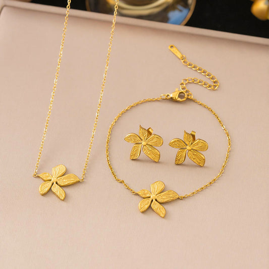 Women's Simple Flowers Niche Design Light Luxury Temperament Titanium Steel Flower Jewelry Set