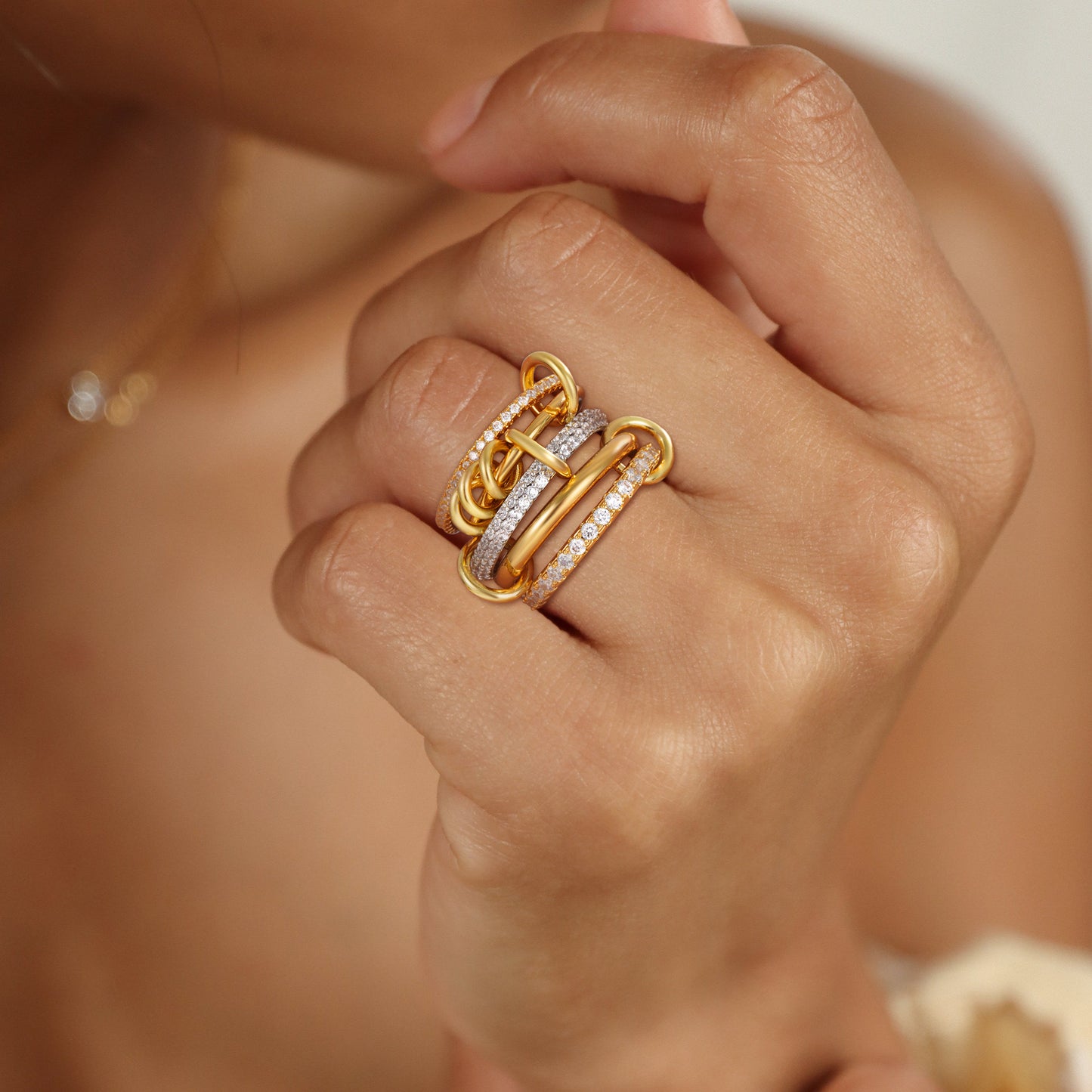 Gold Color Matching Zircon Versatile Creative Rings