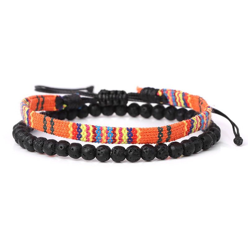 Men's Fabric Woven Retro Simple Volcanic Rock Bracelet