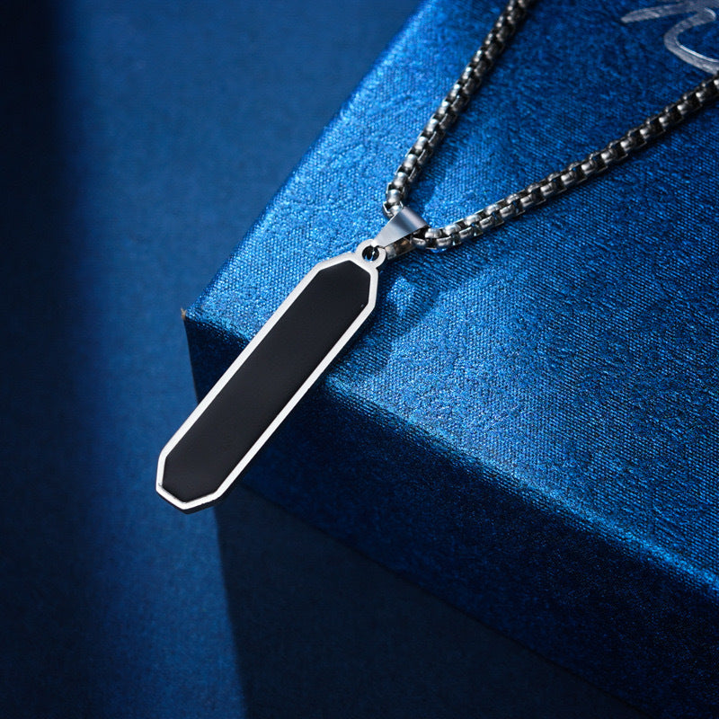 Men's Black Can Carve Writing Titanium Steel Necklaces