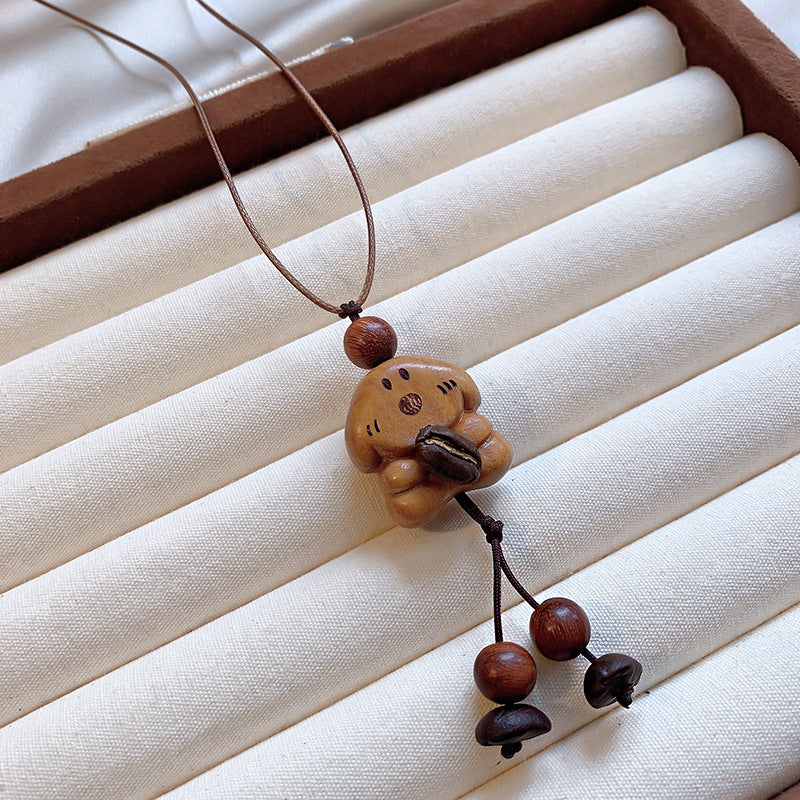 Wooden Tigereye Puppy Bear Female Winter Cute Design Sweater Chain Necklace