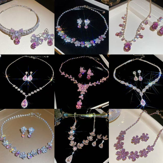 Style Gold Pink Zircon Sweet Elegant Graceful Light Luxury Jewelry Set