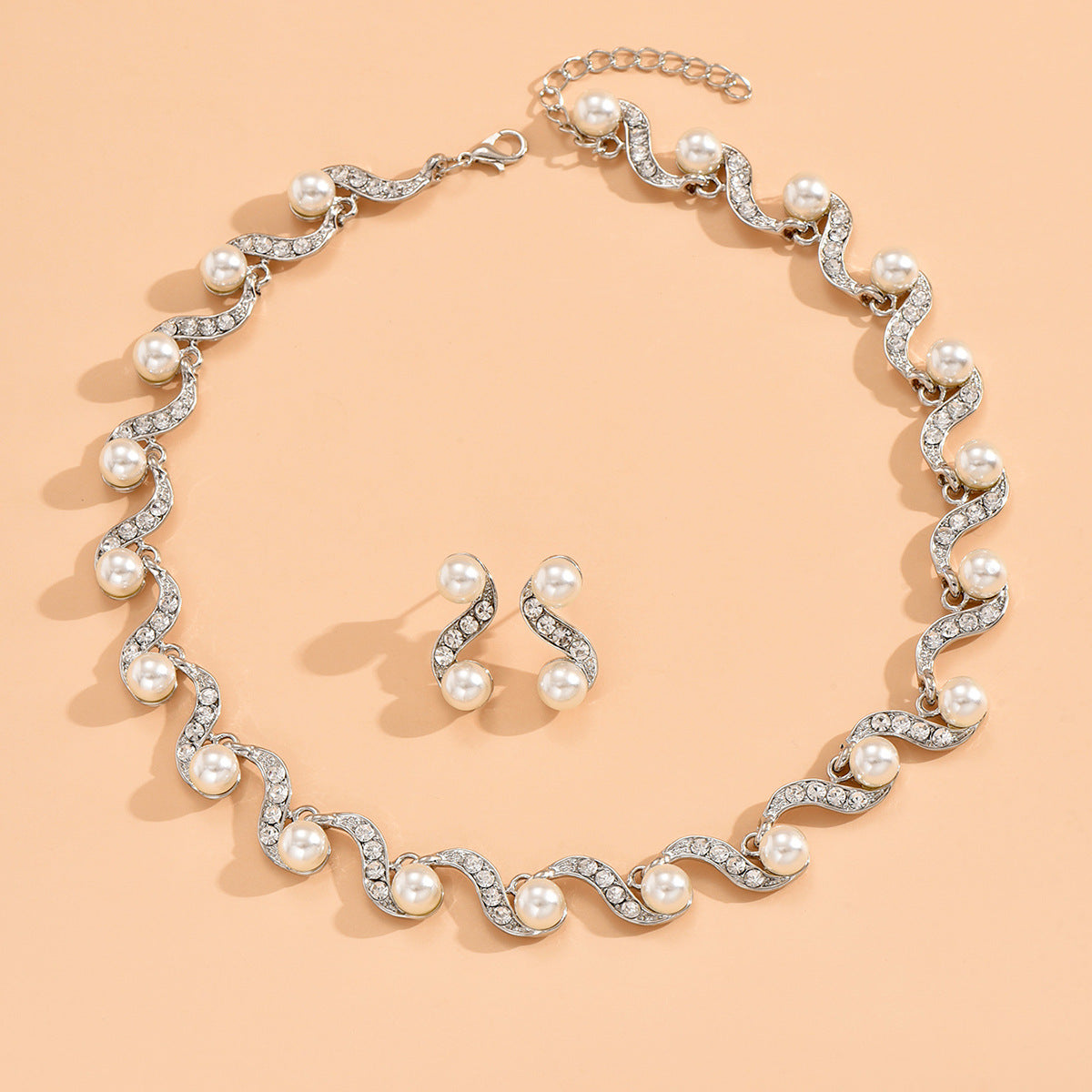 Women's Imitation Pearl S-shaped Bridal Wedding Jewelry Set