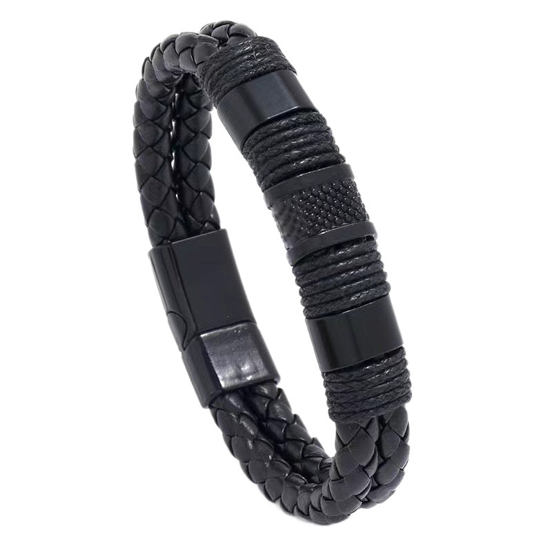 Men's Weaving Leather Stainless Steel Magnetic Buckle Bracelet