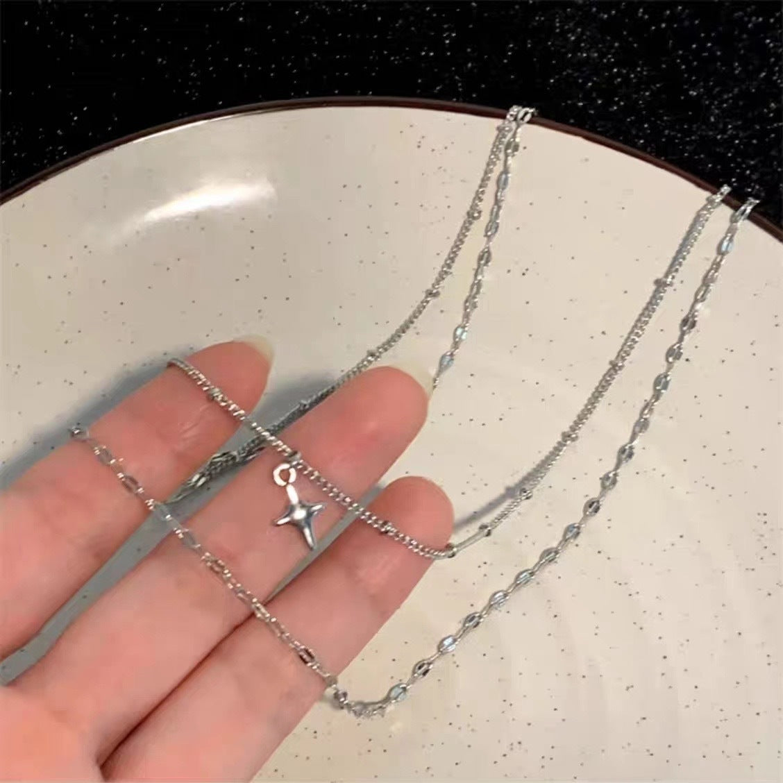 Cross Female Niche Advanced Design Clavicle Chain Versatile Twin Necklaces