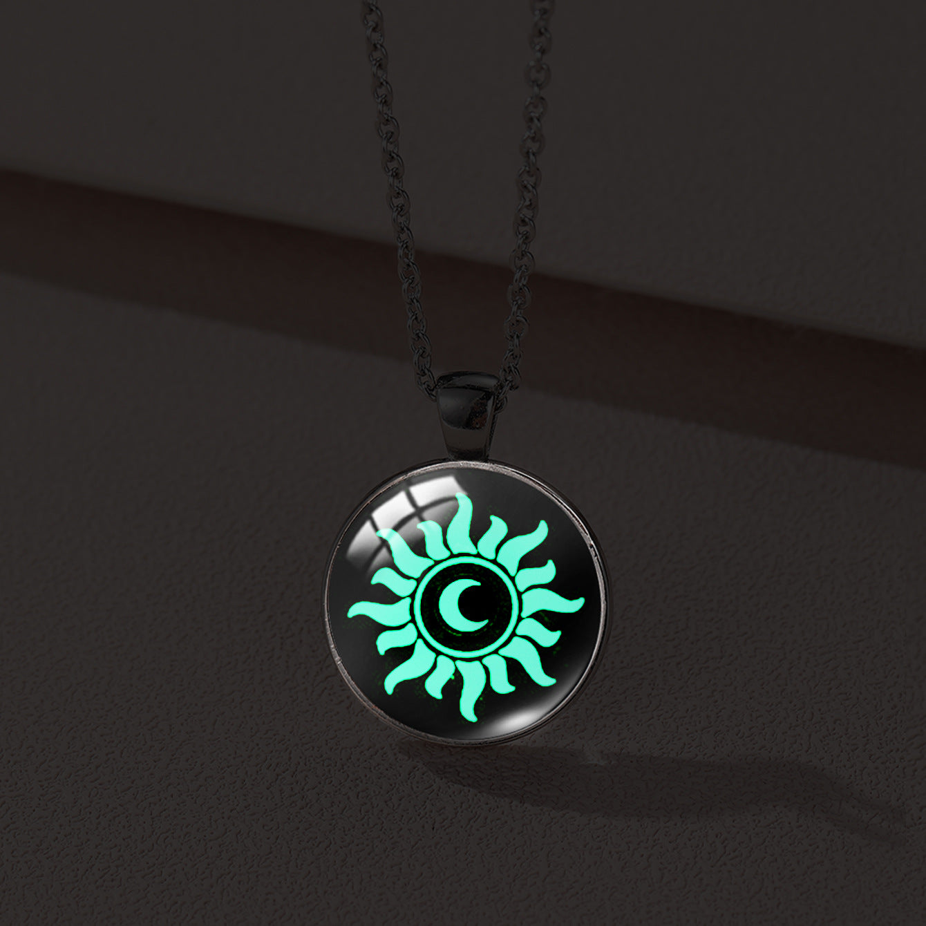 Sun Moon Lovers Couple Star Luminous Time Stone Valentine's Necklace