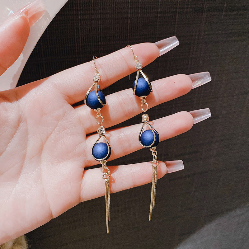 Temperament Female Blue Color Sier Exquisite Earrings