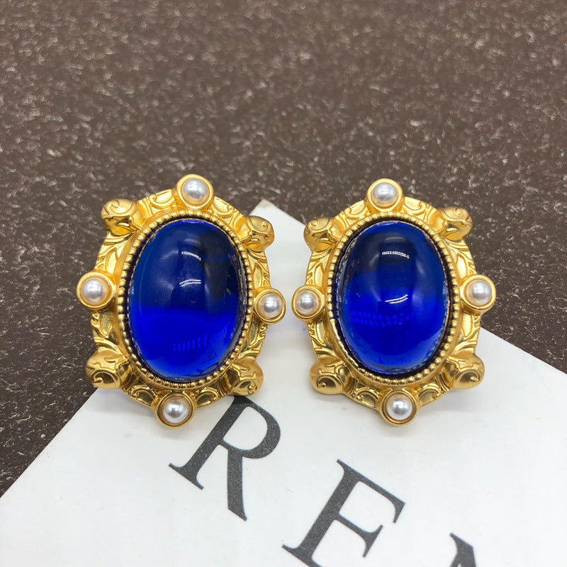 Western Gold-plated Colorful Jelly Glass Pearl Clavicle Chain Matching Rings