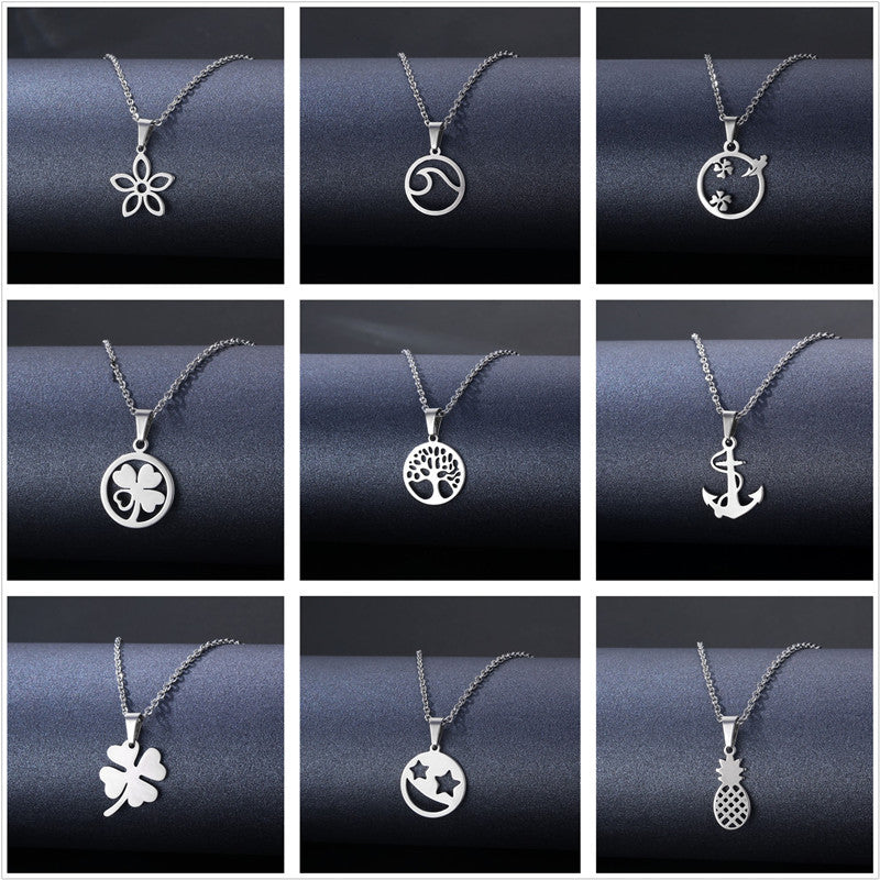 Stainless Steel Cut Hollow Geometry Tag Necklace
