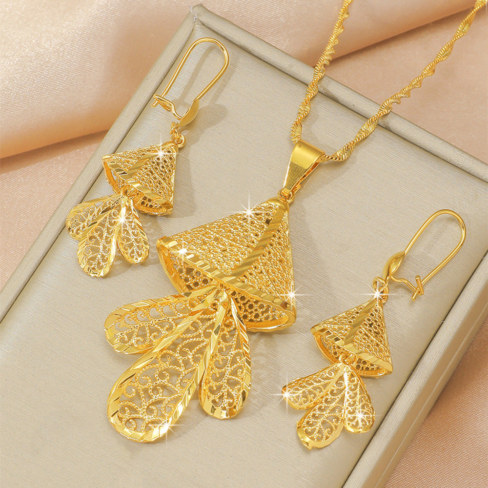 Gold-plated Copper Vietnam Placer Gold Leaves Flower Earrings