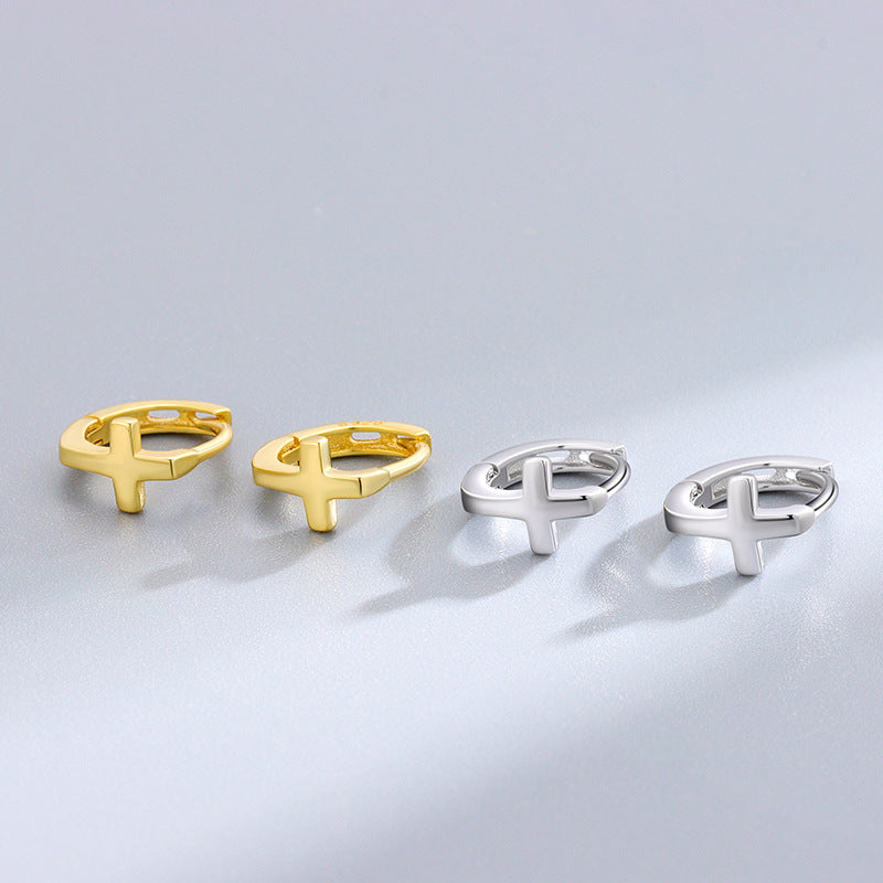 Sier Glossy Cross Fashion Temperament Entry Lux Niche Earrings