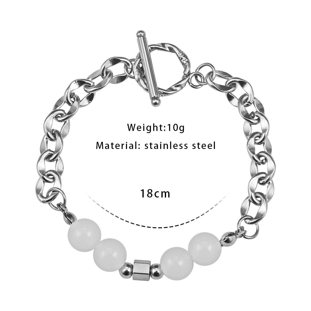 Surface Jade Safety Knot Mix Match Stitching Titanium Steel Retro Bracelet