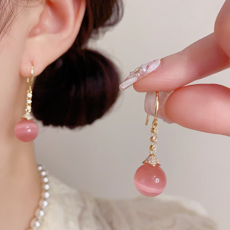 Versatile Zircon Pearl Tassel Female Refined Simple High Sense Ear Hook