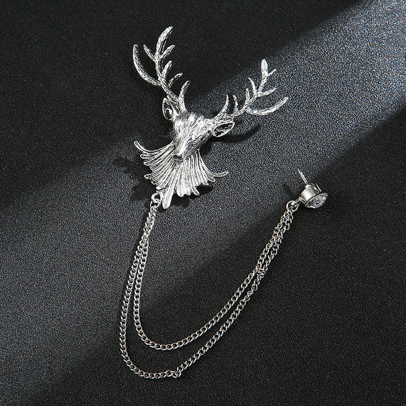 Men's Animal Lion's Head Corsage With Eagle Chain Brooches