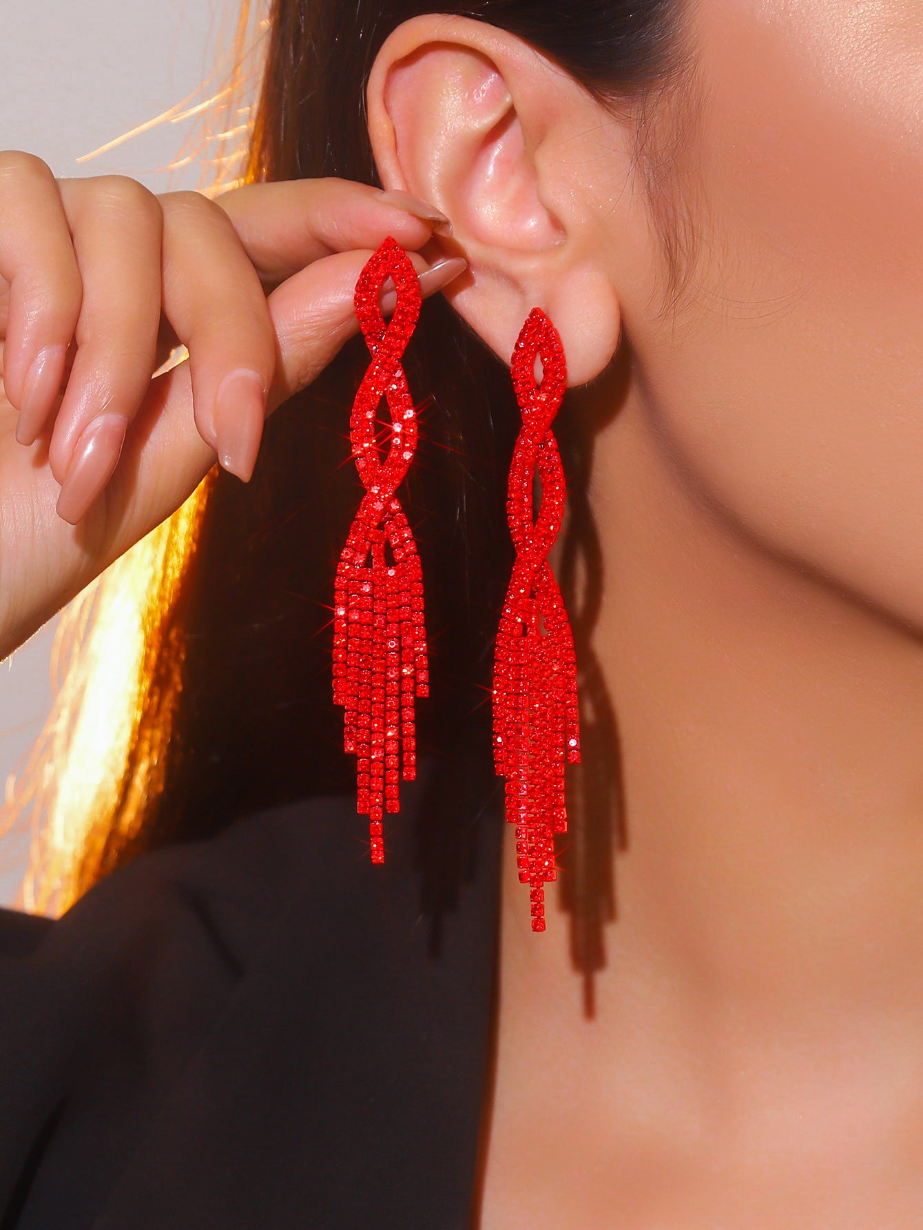 Women's Super Flash Rhinestone Long Fringe High-grade Earrings