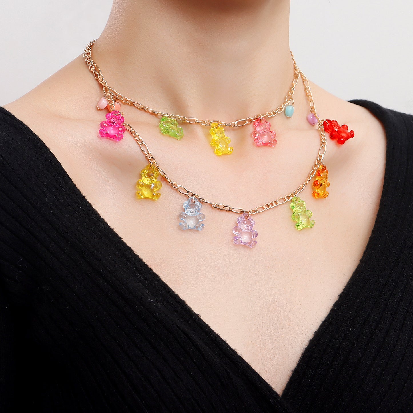 Women's Trendy Colorful Transparent Bear Love For Niche Necklace