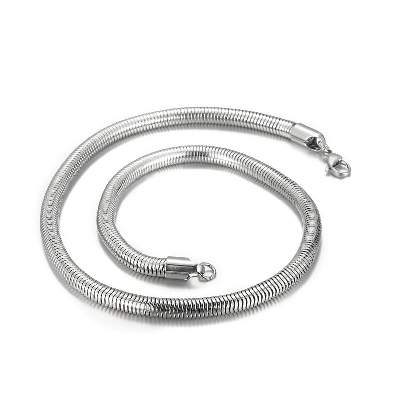Men's Hip Hop Round Snake Bones Chain Titanium Necklaces