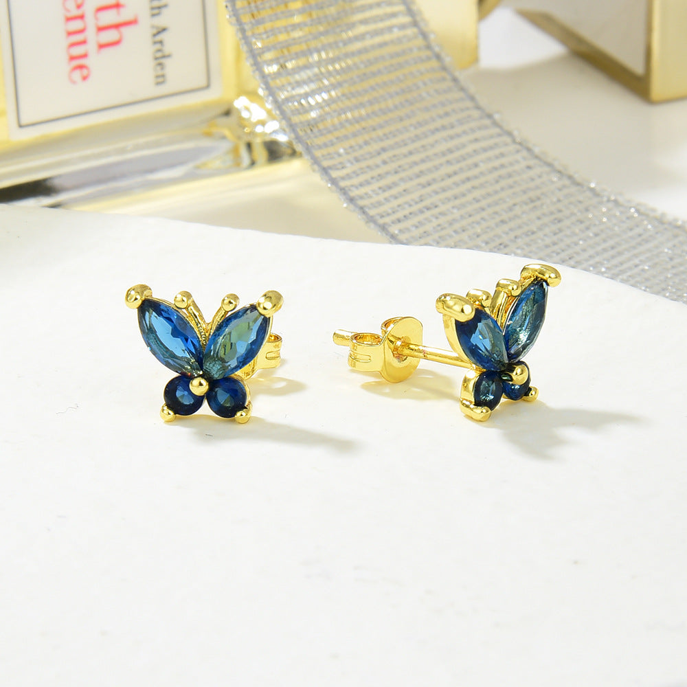 Women's Color Butterfly Micro Inlaid Zircon Insect Natural Pastoral Stud Earrings