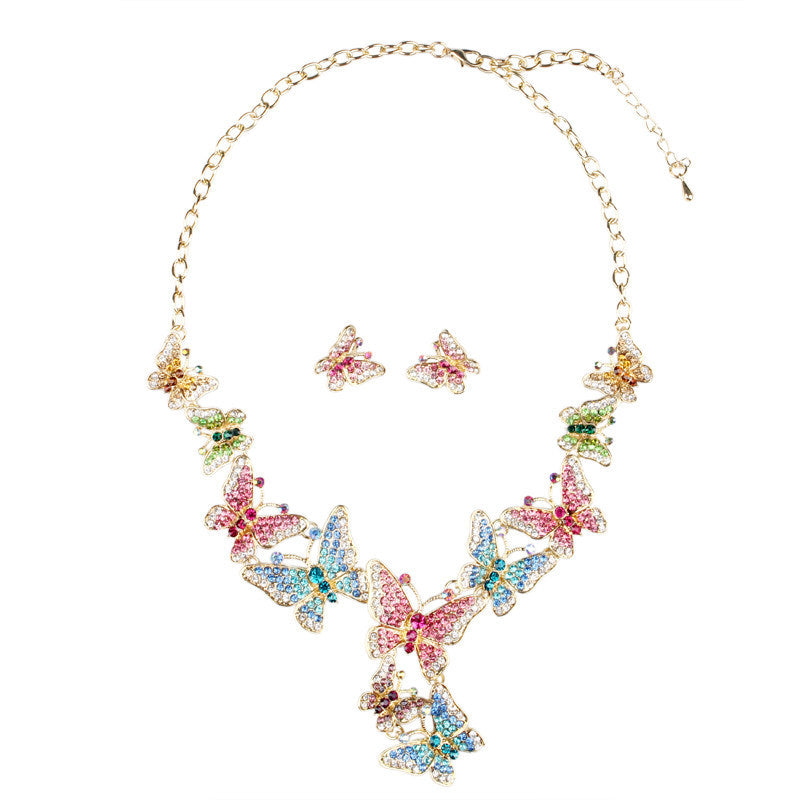 Exaggerating Collarbone Decorative Two-piece Butterfly Diamond Ethnic Style Jewelry Set