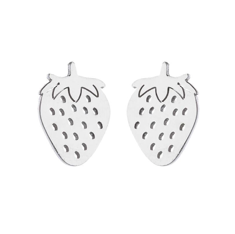 Summer Fruit Ear Fashion Stainless Steel Simple Cherry Apple Strawberry Stud Earrings