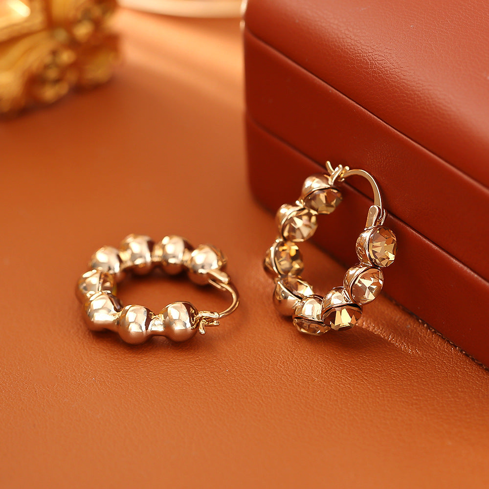 Coffee Color Rhinestone Fashion Exquisite Generous Niche Ear Rings