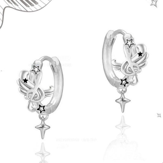 Note Wings Ear Clip Sweet Cool Niche Asterism Earrings