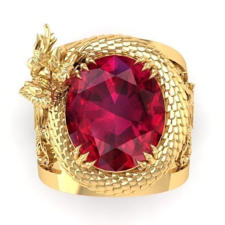 Gold Plated Domineering Dragon Inlaid Ruby Rings