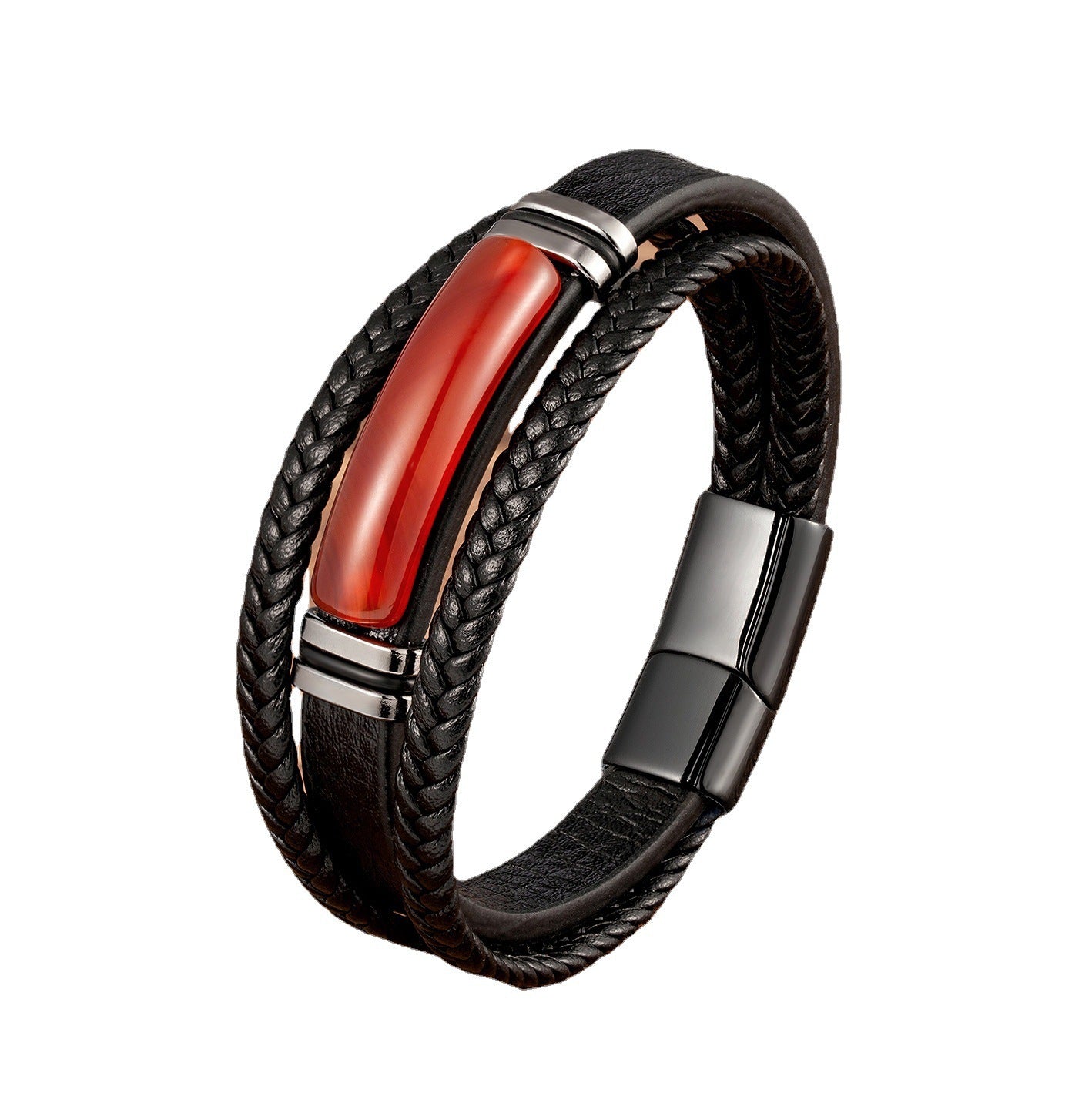 Men's Rope Leather Stone Magnetic Buckle Bracelets
