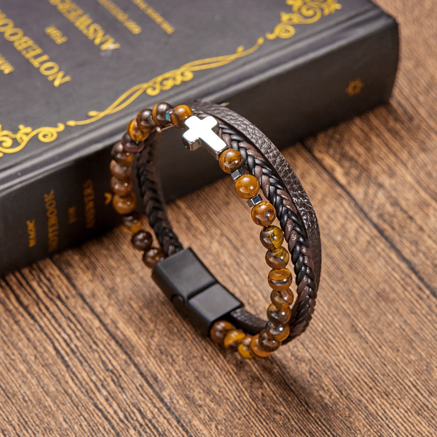 Style Turquoise Leather Vintage Flower Rhombus Crystal Tubular Bracelet