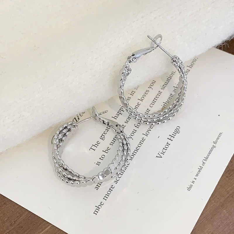 Women's Niche Design Sier Twisted Hoop Light Earrings