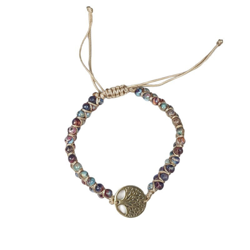 Double Woven Natural Stone Beaded Weave Row Bracelets