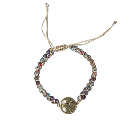 Double Woven Natural Stone Beaded Weave Row Bracelets