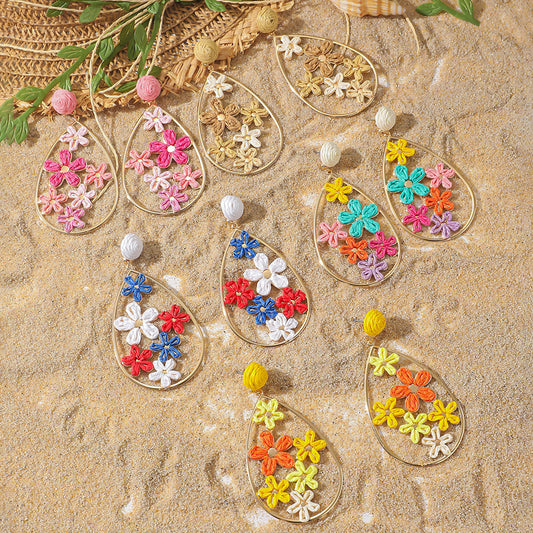 Personalized Creative Metal Hollow Flower Hand-woven Drop Shape Earrings