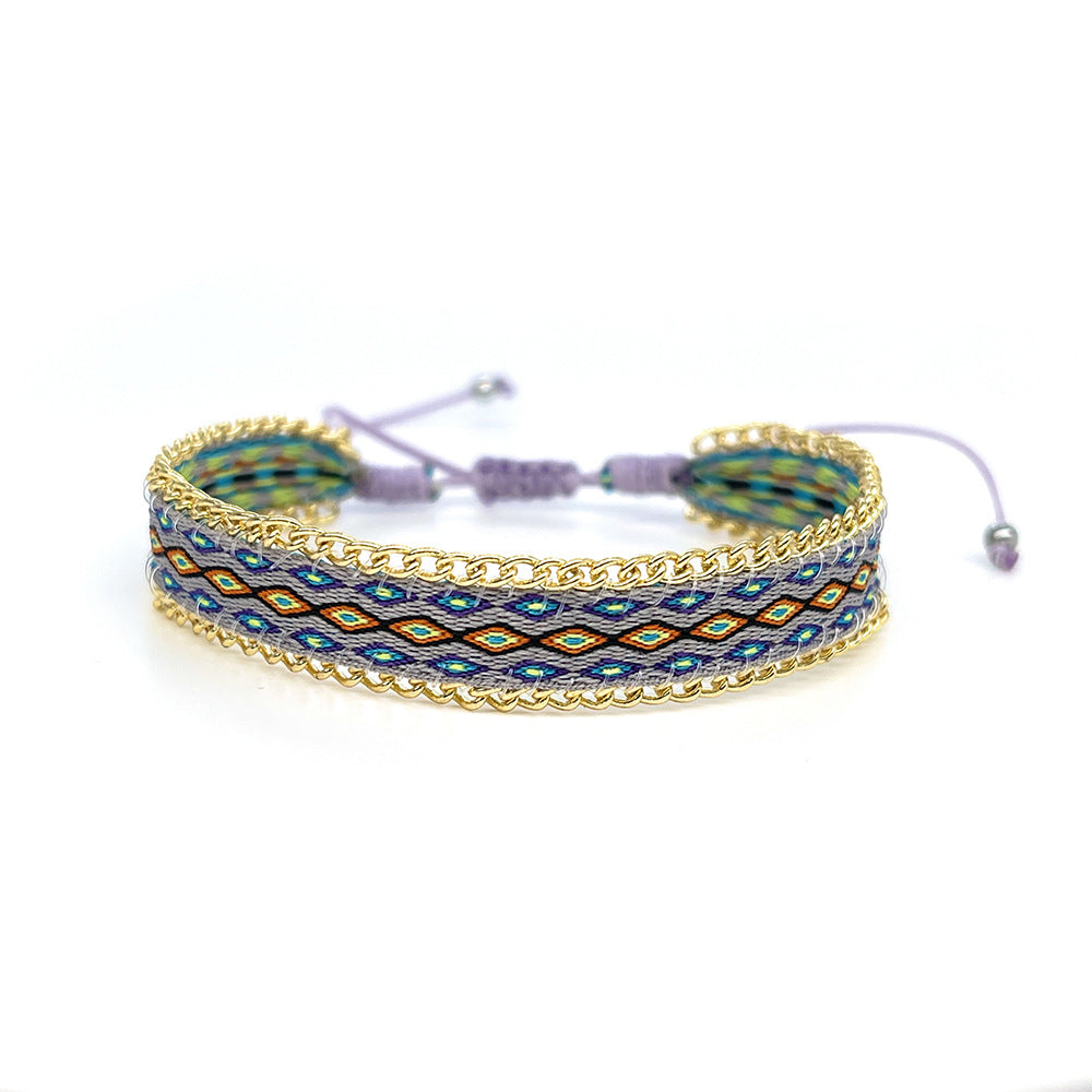 Nepal Retro Ethnic Hand-woven Ribbon Color Handmade Beaded Chain Bracelet