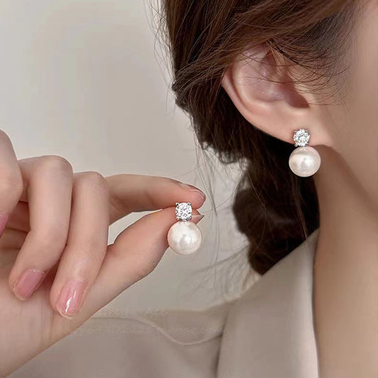 Women's Sier Diana Perfect Circle Strong Light Pearl Luxury Stud Earrings