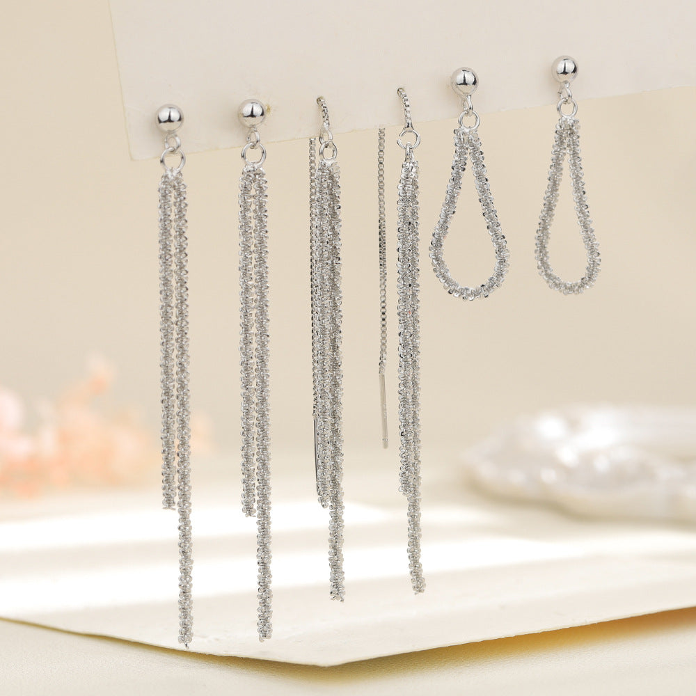 Women's Sky Fashionable Face Slimming Long Korean Style Elegant Flash Earrings
