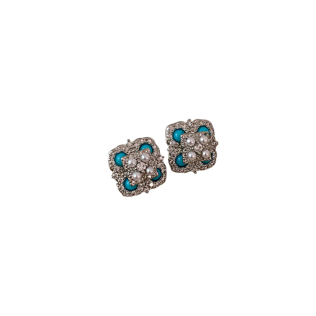 Zircon Turquoise Four-leaf Flower Pearl Ear Female Necklaces