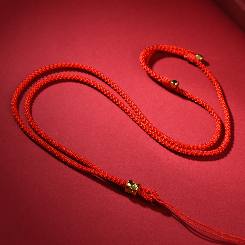 Women's & Men's Simple Thin Gold Coin Rope Lanyard Jade Necklace
