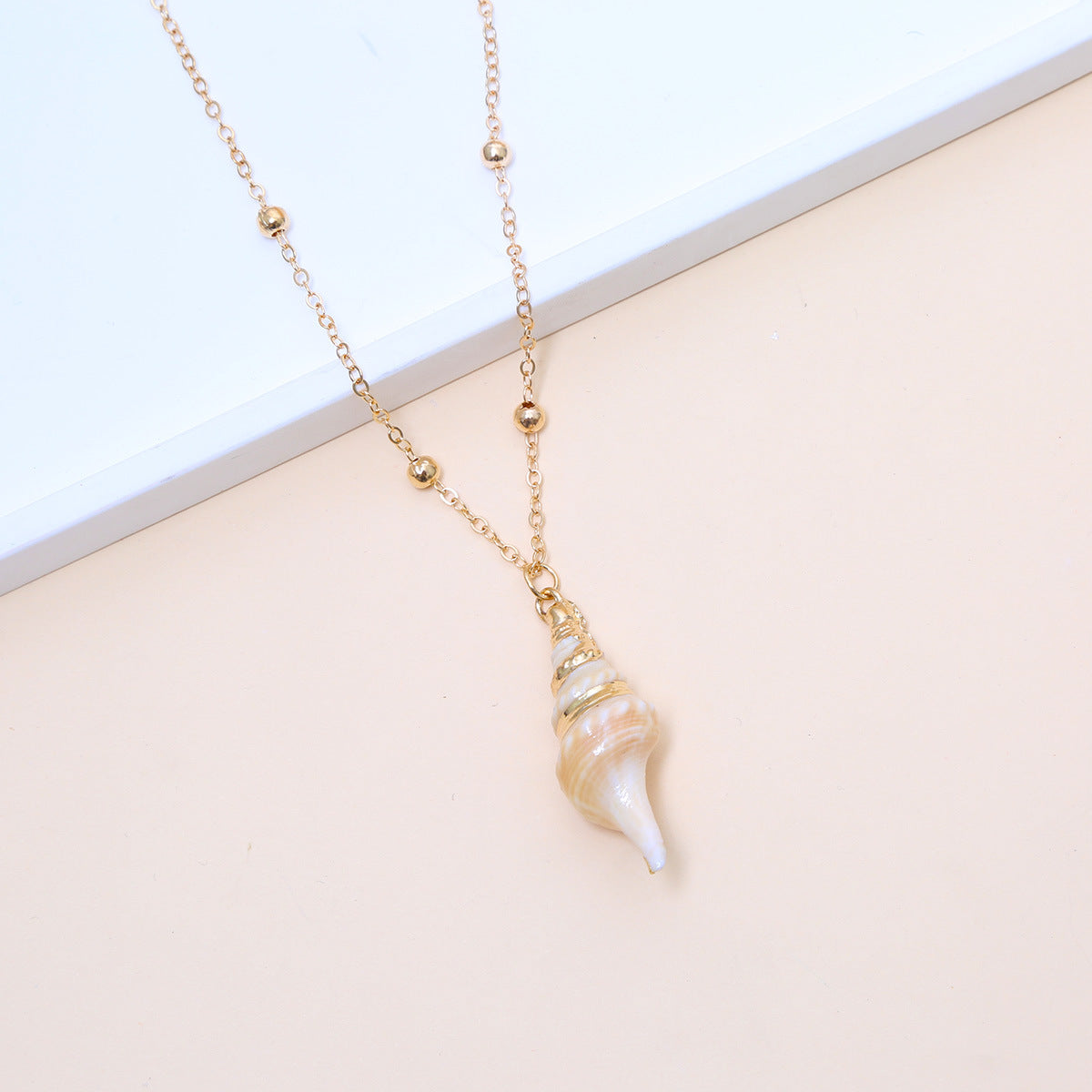 Ball Bead Chain Natural Shell Electroplated Necklace