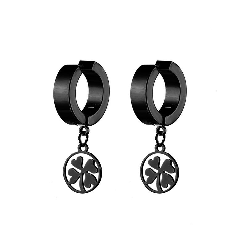 Men's Steel Trendy Ear Clip Color Cold Wind Round Heart Grass Earrings