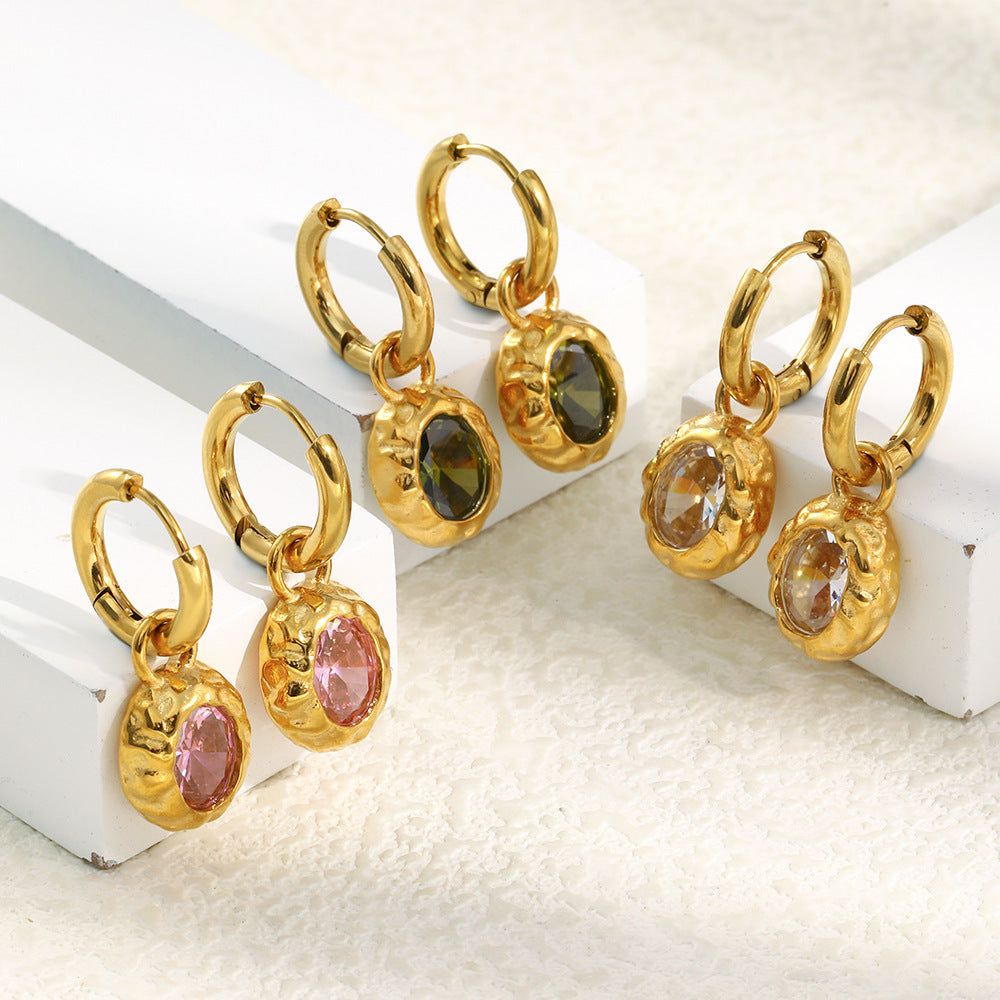 Luxury Stainless Steel Plated Beating Pattern Oval Earrings