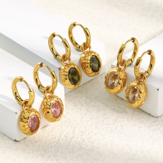 Luxury Stainless Steel Plated Beating Pattern Oval Earrings