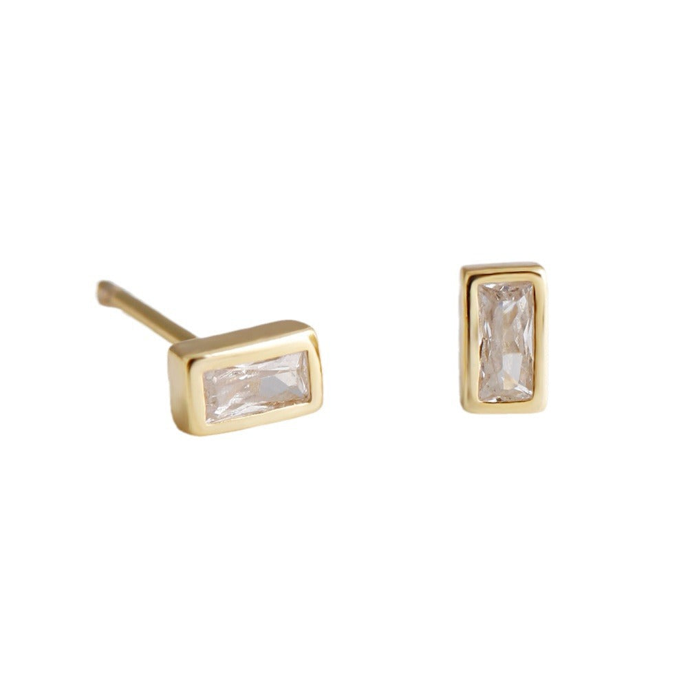 Women's Simple Compact Rectangular Zircon Sterling Sier Earrings