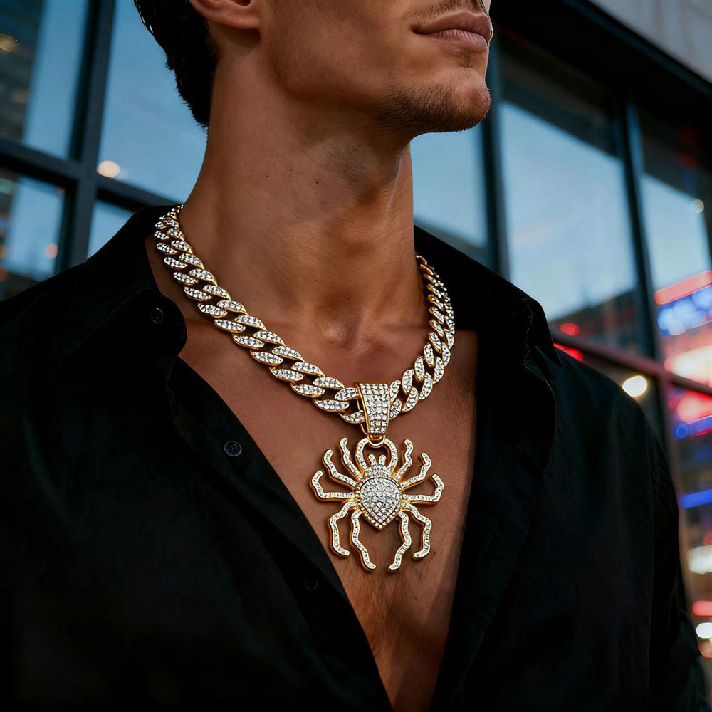Men's Hop Full Diamond Personality Exaggerated Three-dimensional Big Spider Alloy Trendy Necklace